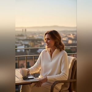 Creme Colored V-Neck Sweater Soft & Lightweight Size 2X Like New